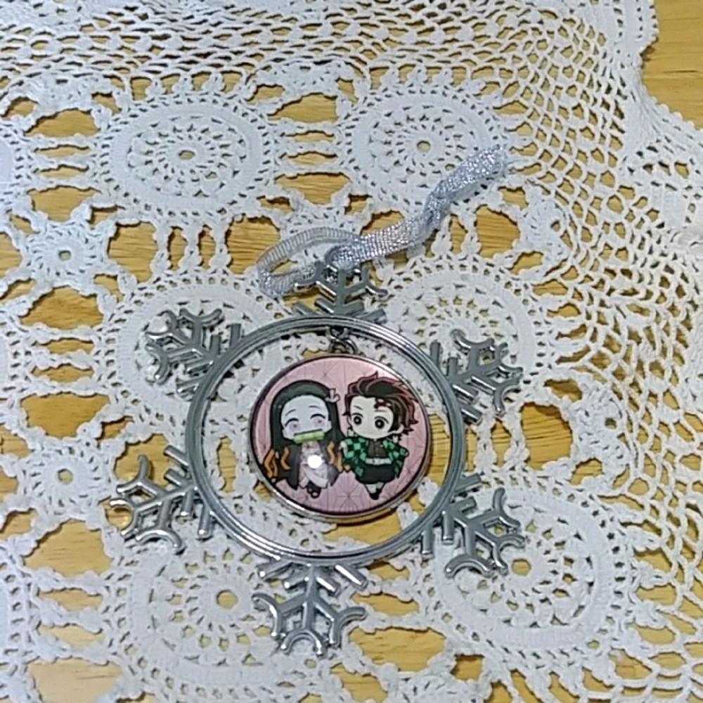Anime Christmas Ornament, holiday decor, metal, clear acrylic top